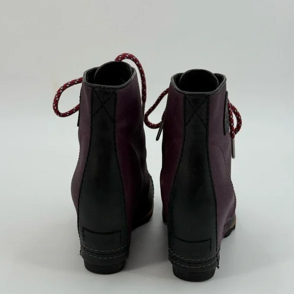 SOREL Lexie Waterproof Leather Wedge Burgundy & Black Wedge Ankle Boots SZ 8.5 - Picture 9 of 16